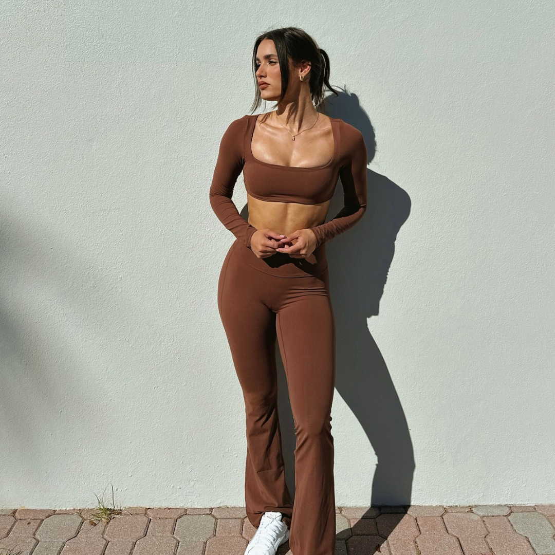 Essence of Earth Flare Long Sleeve Mocha Set